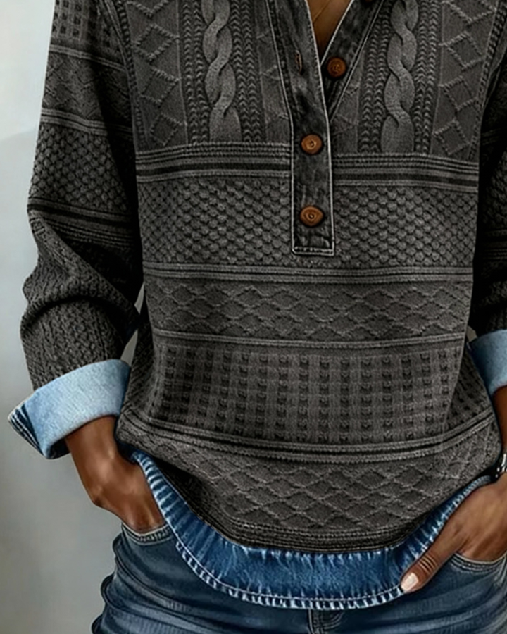 Martina – Felpa in Maglia Intrecciata con Dettagli in Denim