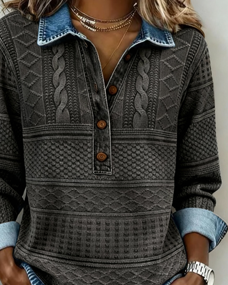 Martina – Felpa in Maglia Intrecciata con Dettagli in Denim