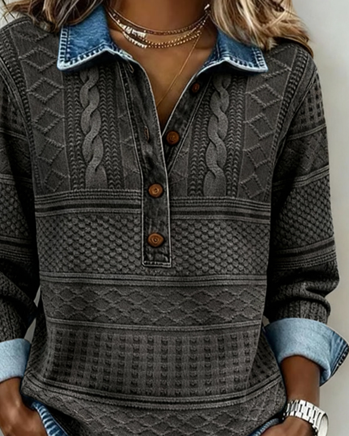 Martina – Felpa in Maglia Intrecciata con Dettagli in Denim