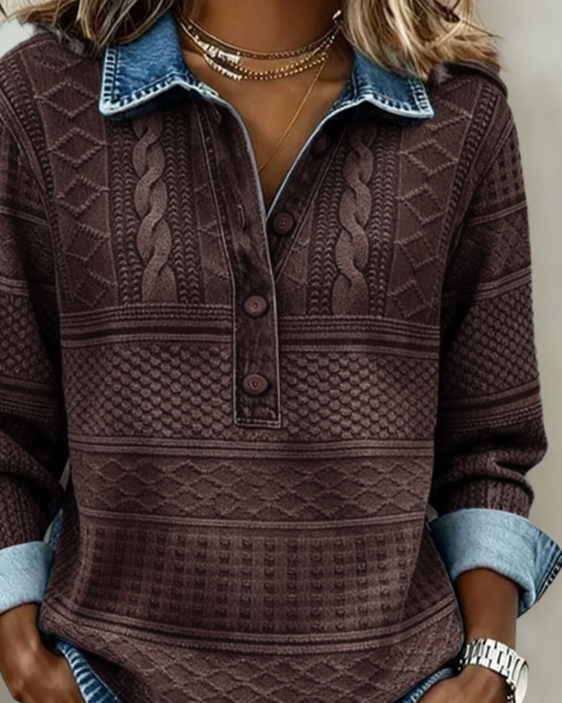Martina – Felpa in Maglia Intrecciata con Dettagli in Denim