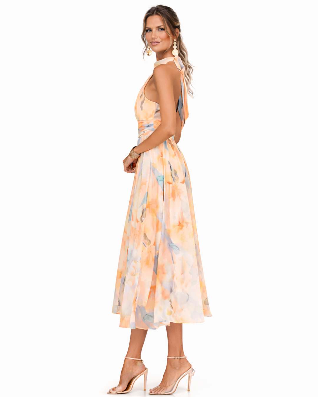 Adriana | Abito con Collo Halter e Stampa Acquerello