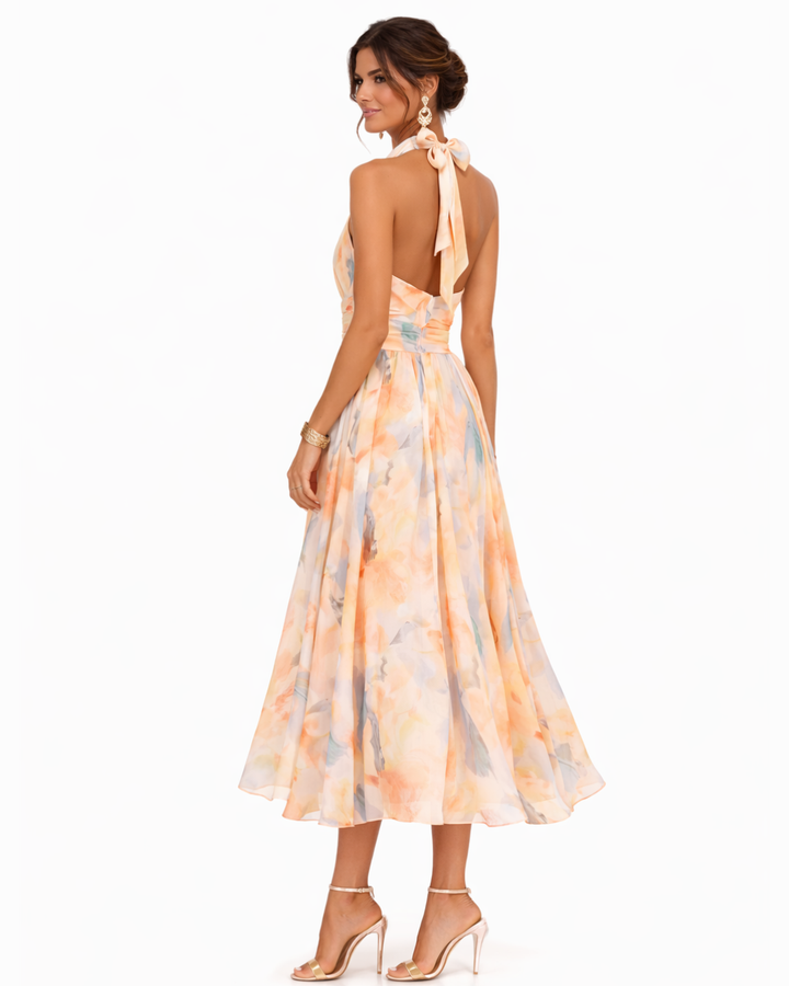 Adriana | Abito con Collo Halter e Stampa Acquerello