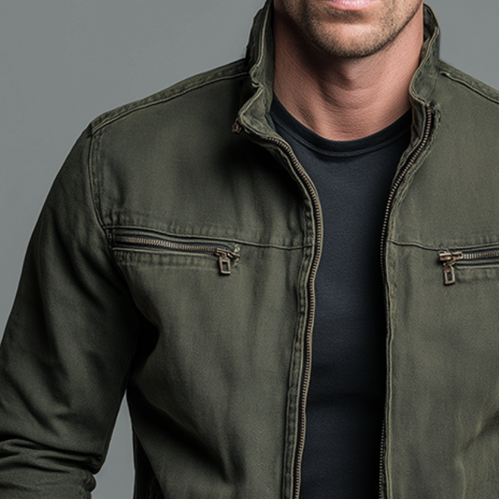 Giacca Denvera Vittorio in Cotone Vintage con Chiusura a Zip