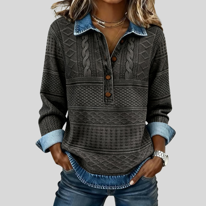 Martina – Felpa in Maglia Intrecciata con Dettagli in Denim