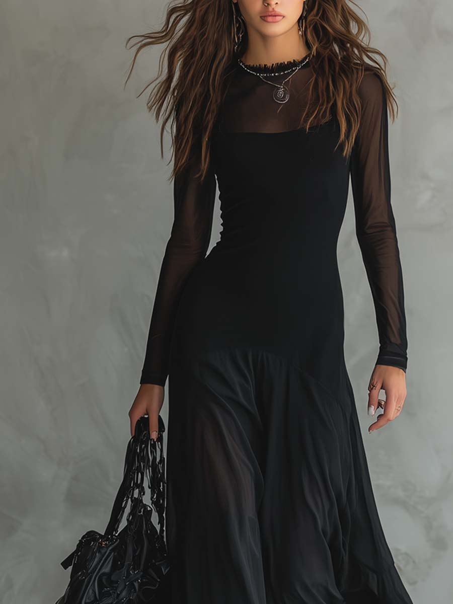 Serena  · Abito Maxi Loose-fit in Tulle Nero