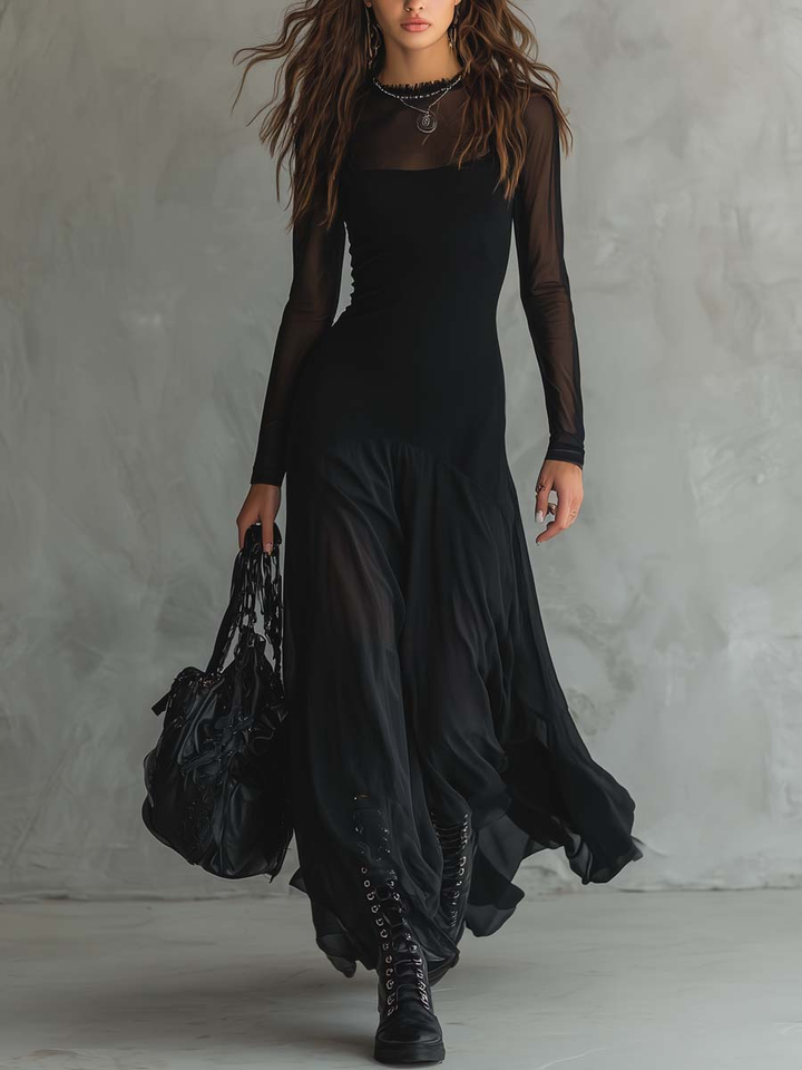 Serena  · Abito Maxi Loose-fit in Tulle Nero