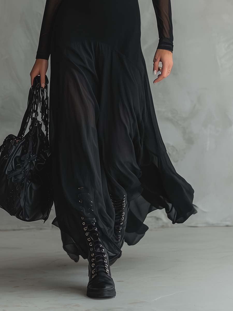 Serena  · Abito Maxi Loose-fit in Tulle Nero