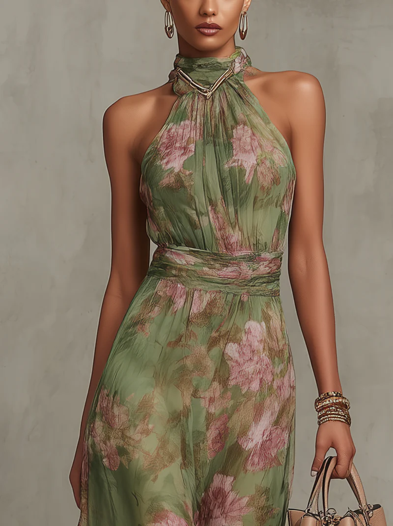 Annalisa - Abito Maxi Halter Floreale Elegante