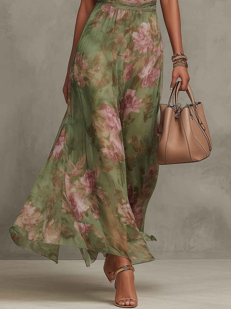 Carla - Abito Maxi Halter Floreale Elegante