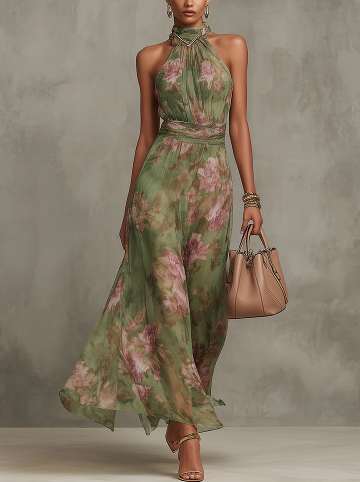 Annalisa - Abito Maxi Halter Floreale Elegante